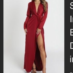 Red Satin Formal Plunge Gown